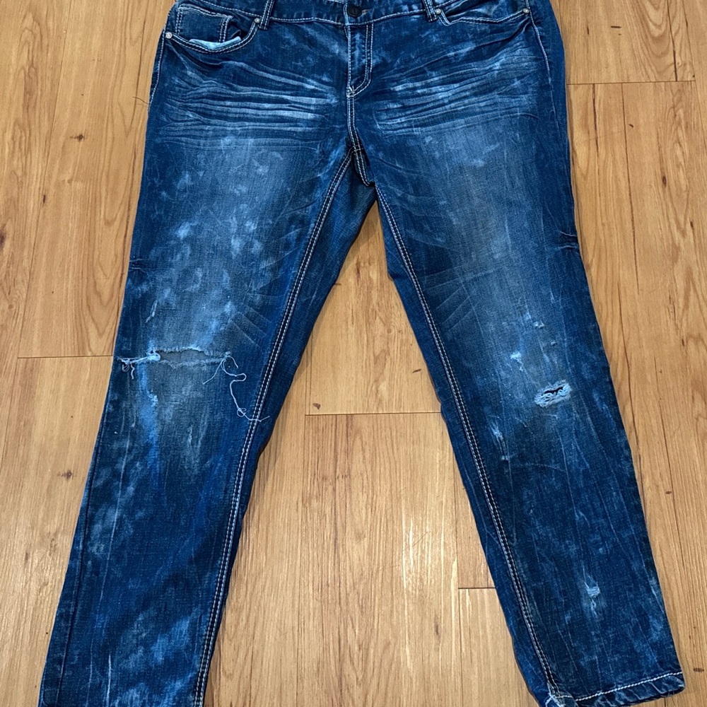 Ariya Jeans Womens 20 Indigo Stretch Thick Stitch Skinny Midrise Acid wash Denim